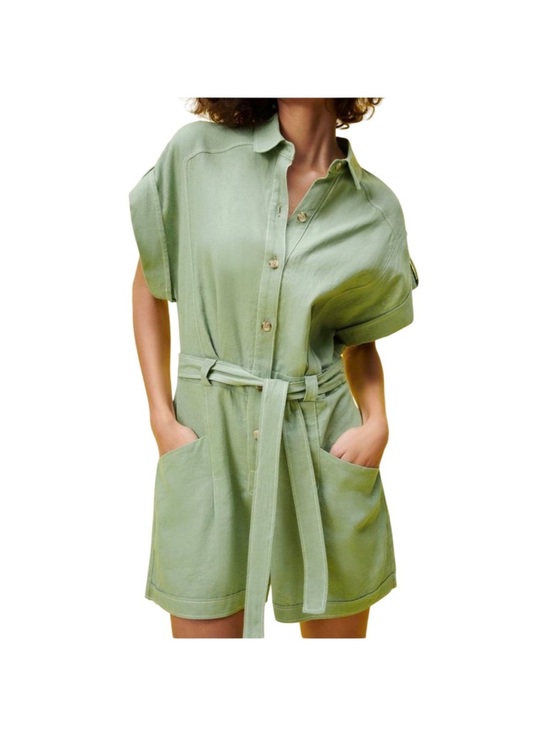 Zara Pants - ZARA Linen Blend Utility Romper in Sage Green